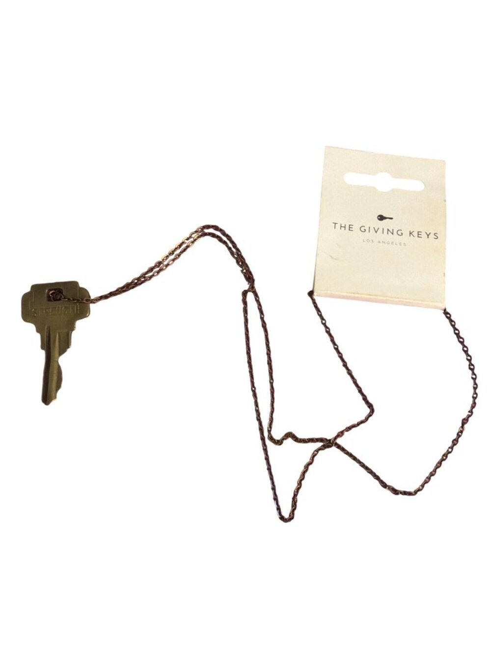 The Giving Keys Brass Strength Key Necklace Altard State Brass 27" Chain NEW